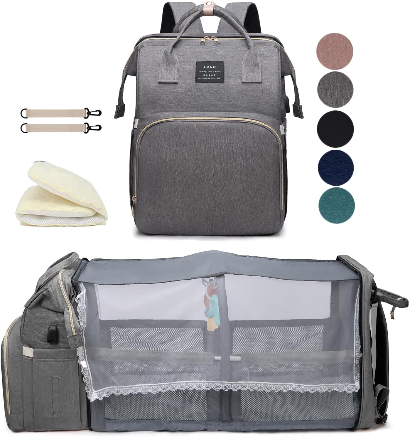 houscly Grey Diaper Bag