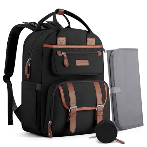 Maelstrom Diaper Bag Backpack,Baby Bag,23L-30L Expandable Diaper Backpack for Mom Dad,Travel Essentials Baby Bag with Changing Pad&Stroller Clips & Pacifier Bag,Black