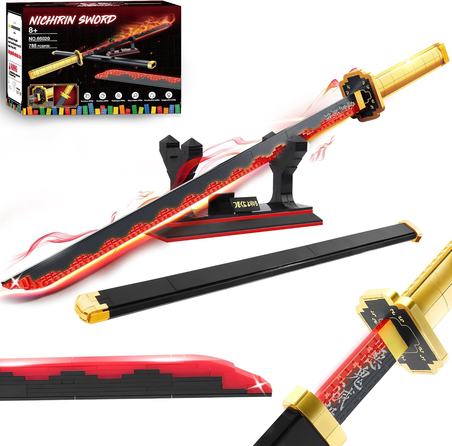 Swords Building Sets for Boys 8-14, 39in Tsugikuni Yoriichi Sword Building Block with Scabbard and Stand, Anime Sword Building Toy Katana, 788 Pcs
