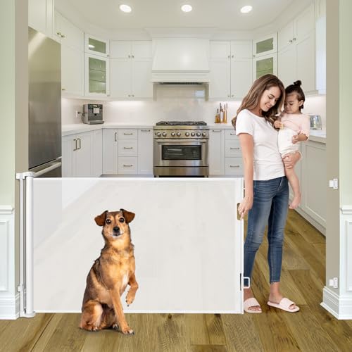 56 Inch Retractable Baby Gates for Doorways Retractable Dog Gate for Stairs Outdoor Retractable Gate Mesh Baby Gate Retractable Gates for Dogs Indoor Large Dog Gate Child Gates for Doorways, White