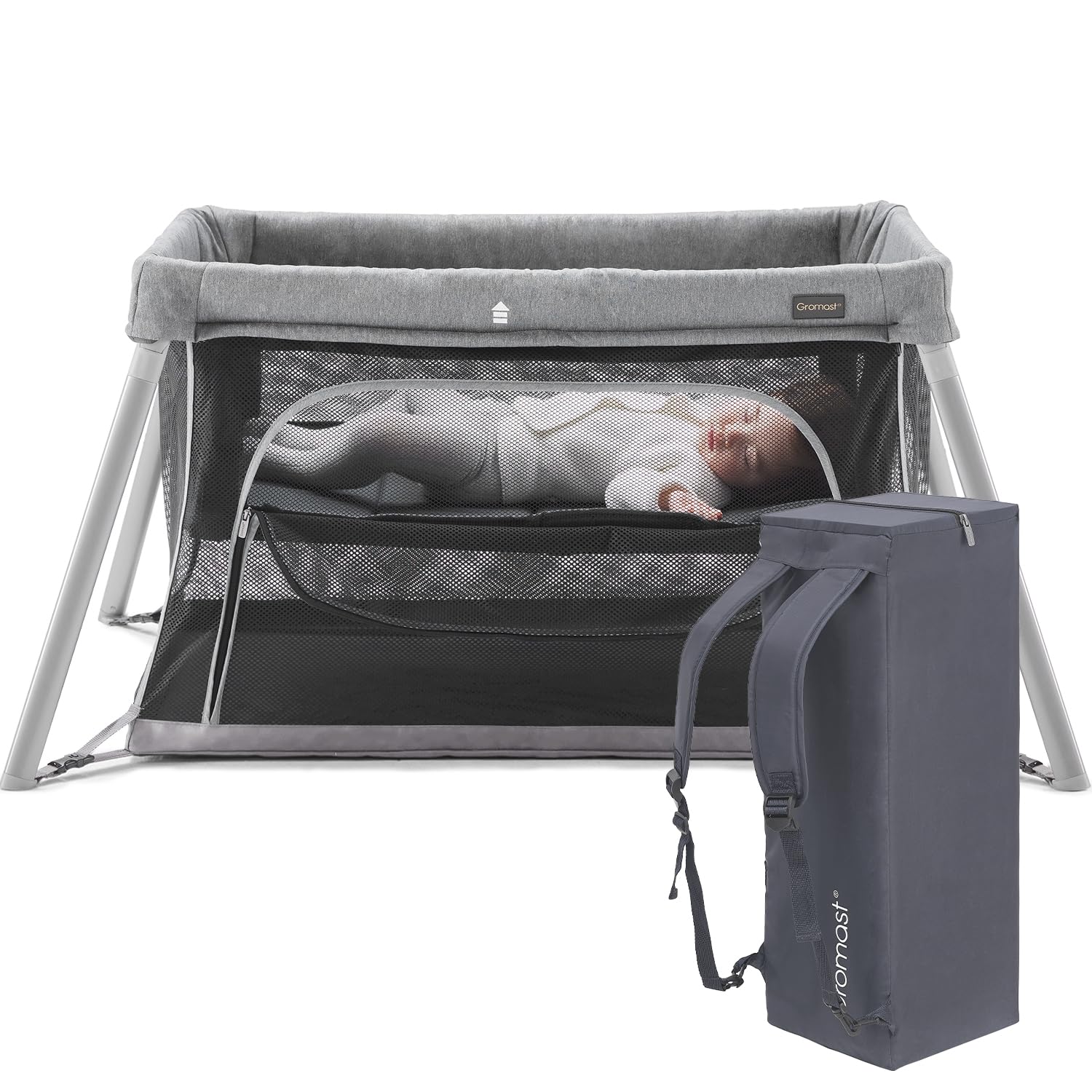 Gromast 2-in-1 Travel Crib (Grey)