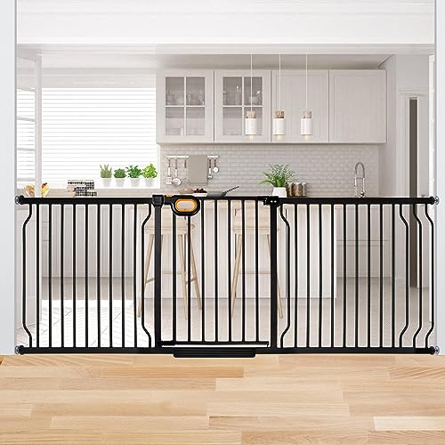 owlie Baby Gate Indoor 75-85 Inch, Extra Wide Safety Gate for Baby Large Stairway Gate Adjustable Baby Gates Pressure Mount Wide Gates for Baby Pet Stairway Doorway No Drilling Black (30.5'' Tall)