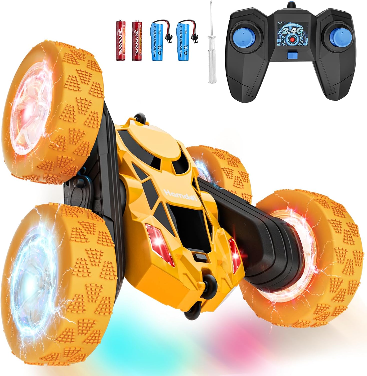 Remote Control Car, 360 Rotating 2.4GHz Fast Stunt RC Cars for Kids, Boy Toys Ages 6 7 8 9 10 Year Old, Gifts for Boys and Grils-Yellow