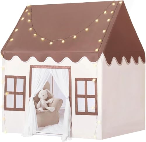 Wilwolfer Play Tent for Kids Indoor - Kids Play Tent Indoor Toddlers Play House Large Toddler Toy House Birthday Gift for Boys & Girls Playroom Decor (Brown Playhouse)