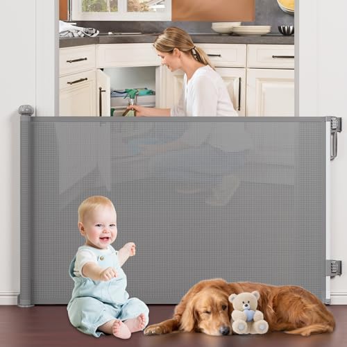 Retractable Baby Gates Extra Wide, PRObebi Retractable Dog Gate for The House Extends to 72" Wide 34" Tall, Gates for Baby Indoor, Stair Gate for Outdoor, Staris, Hallways, Doorways, Deck, Porch