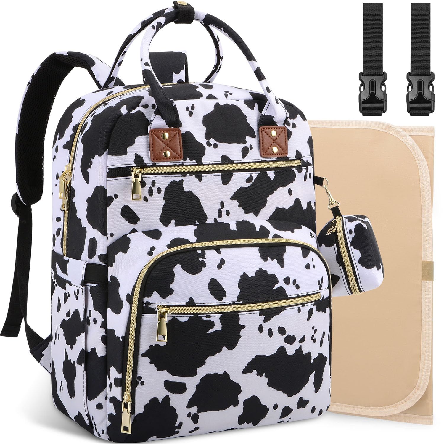 Baby Diaper Bag Backpack, Travel Diaper Bags (Cow Print)