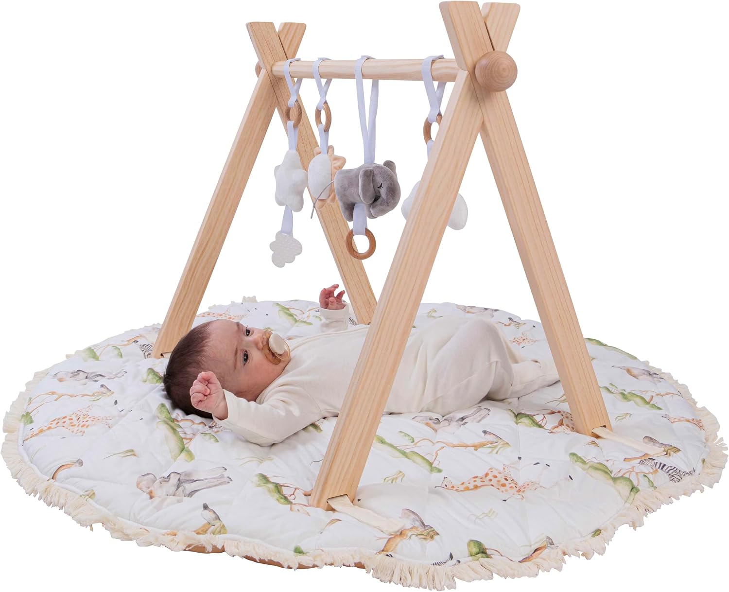 Butterfly + Bloom Montessori Wooden Baby Play Gym and Mat