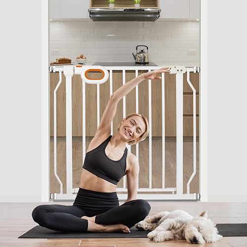 Baby Safety Gate for Stairs 29-33 Inch Wide, Safety House Gate for Baby Pet Gate with Door Pressure Mounting Gates for Kids Toddler Dogs Indoor Stairway Doorway White (30.5'' Tall)