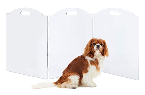 Clear Acrylic Freestanding Dog Gates for The House  Folding 3-Panel Pet Gates for Doorways, Indoor Stairs, and Hallways, Transparent Barrier for Dogs, Puppies, and Cats