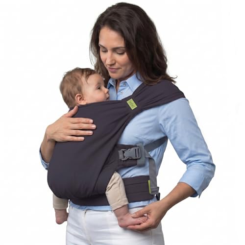 Boba Bliss Pre-Wrapped Baby Carrier with Buckle - Newborn to 7-35 lbs Light, Breathable & Easy to Adjust Hybrid Infant Sling & Toddler Carrier - Certified Hip-Healthy for 0-18 Months - Charcoal