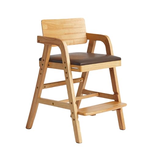 Solid Wood High Chair for Toddlers to Teens, Adjustable Height Toddler Dining Chair, Easy to Clean Toddler Highchair with Removable PU Cushion for Dining, Studying, Step Tool, Natural