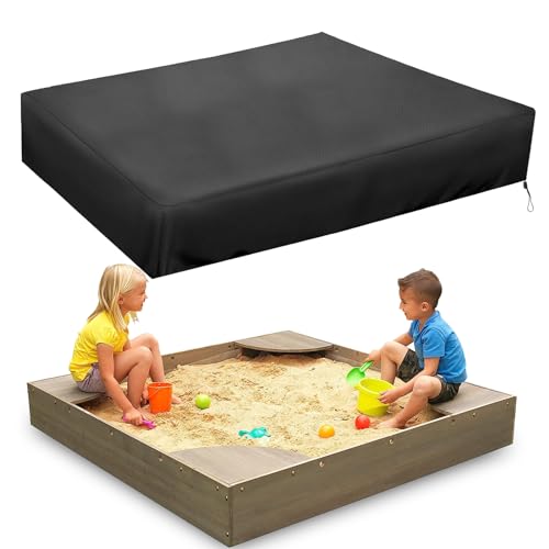 MRWiZMS Sandbox Cover, Lid-55in, Sand Box Cover, 420D Oxford Cloth Waterproof, UV Resistant and Dustproof, Suitable for Children's Sandbox Protection (Black, 55"L x 55"W x 8"H)