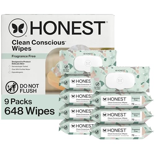 The Honest Company Clean Conscious Unscented Wipes Over 99% Water Compostable Plant-Based Baby Wipes Hypoallergenic for Sensitive Baby Skin EWG Verified Geo Mood 648 Count