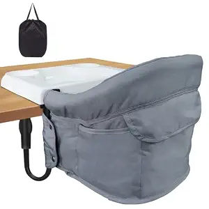 Hook On High Chair, Ravmix Clip on High Chair with Removable Dining Tray for Babies and Toddlers, Fold-Flat Storage Portable Baby Feeding Seat, Attach to Fast Table Chair for Home Travel, Grey