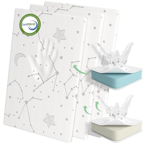 Pack and Play Mattress Pad Baby Pack N Play Mattresses for Playpen and Playard with Washable Cover 38"x26"x1", 3 Pack (1 Pack Memory Foam + 2 Pack Firm Foam)