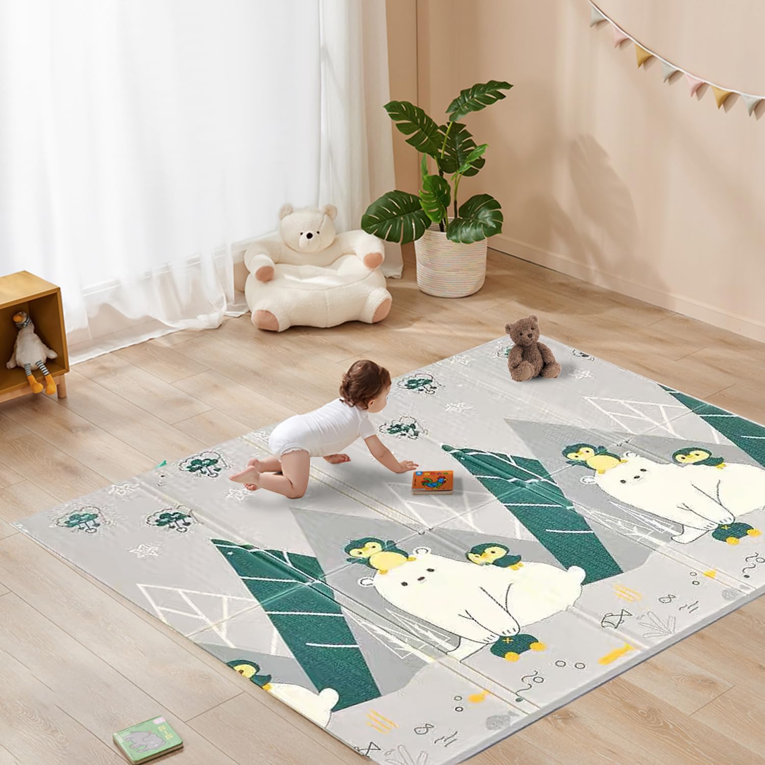 Baby Play Mat, XPE Foldable Foam Play Mat for Floor, Soft Waterproof Playmats for Babies and Toddlers Kids, Reversible Baby Crawling Mat for Indoor and Outdoor, 79''x59''x0.4"