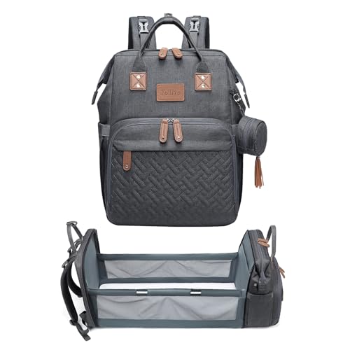 JOLLITO Diaper Bag Backpack with Changing Station Large Capacity Multifunction Baby Bags for Boy Girl Travel For Moms Dads Baby Registry Search Essentials Shower Gifs Gray