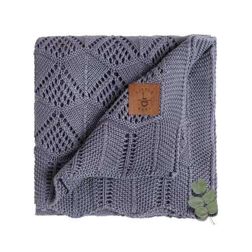 Hypoallergenic Baby Blanket - 30x40 Inches Grey Blue, Oeko-TEX Certified, Thermal-Regulating, Silky Soft Knit Neutral for Girls & Boys - Swaddle, Toddler, or Receiving Blanket