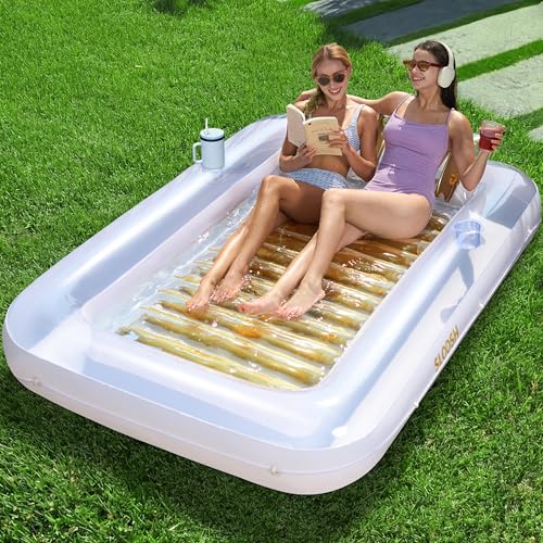 SLOOSH Inflatable Tanning Pool Lounger Float, XL-Golden White