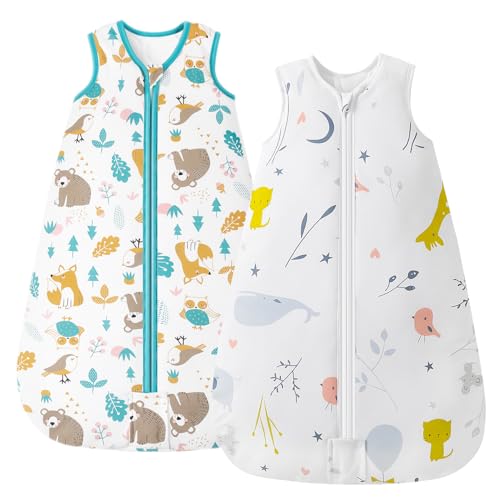 Mosebears Sleep Sack Baby Winter Wearable Blanket with 2-Way Zipper,2.5 TOG Cotton Sleep Sack Unisex (2 Pack, 6-12 Months)