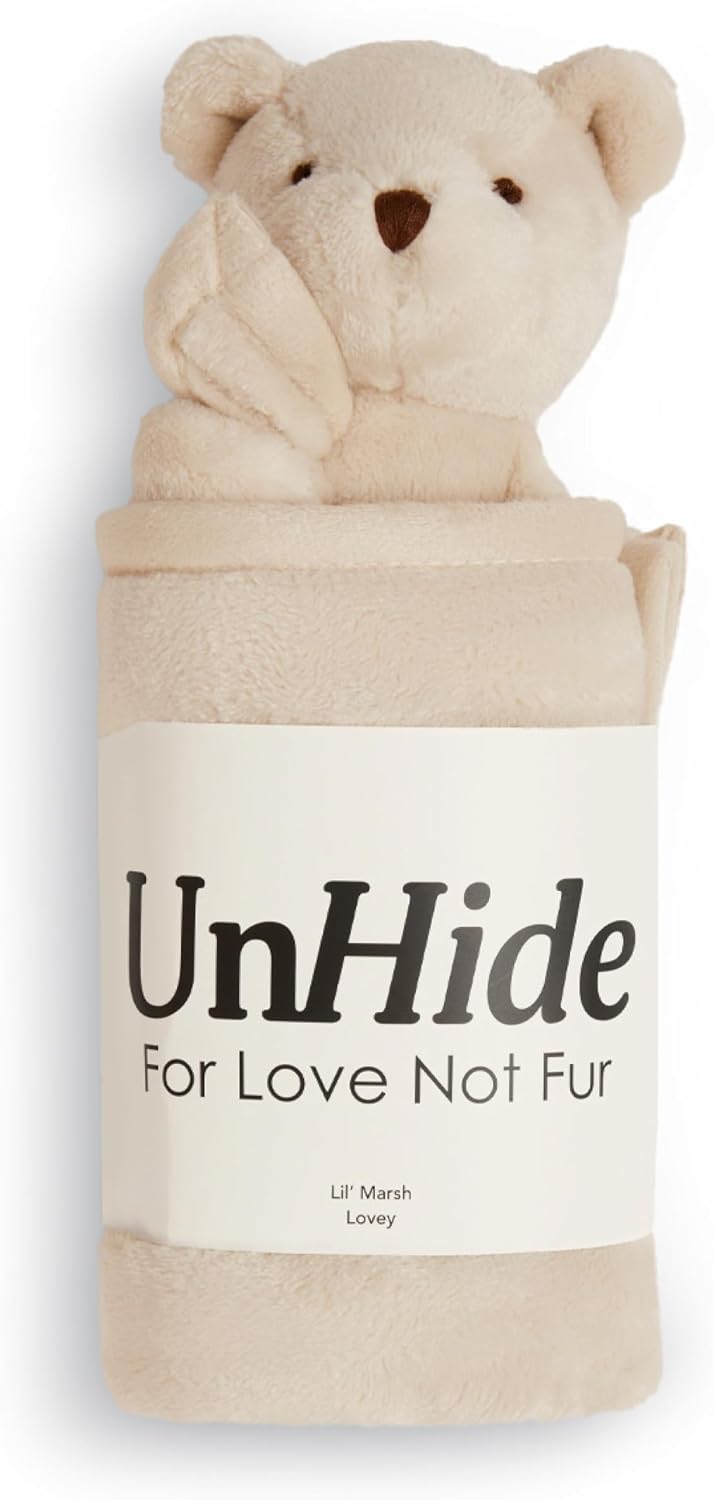 UnHide Lil' Marsh Lovey - Super Soft Baby Blanket with Stuffed Animal - Perfect for Home, Travel and On The Go - 20' x 20', Bear