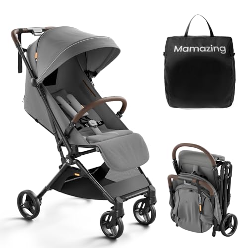 MAMAZING Lightweight Baby Travel Stroller with Carbon Fiber Frame, Compact & Airplane-Friendly, One-Handed Folding Design, 11.6 lbs, Perfect for Toddlers, Grey