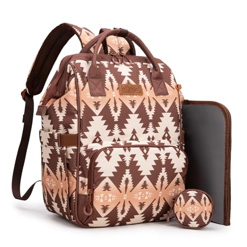 Wrangler Diaper Bag Backpack Aztec Travel Backpack Purses Western Multi-Function Baby Bags for Mom with Waterproof Insulated Pockets