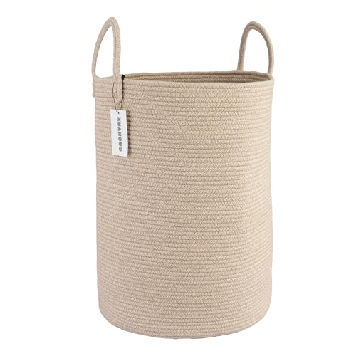 Cotton Rope Laundry Basket Hamper for Clothes Woven Storage Basket for Living Room Bedroom Boho Tall Rope Baskets for Blanket Toys Pillow Towels Baby Nursery Hamper Bin Large oatmeal