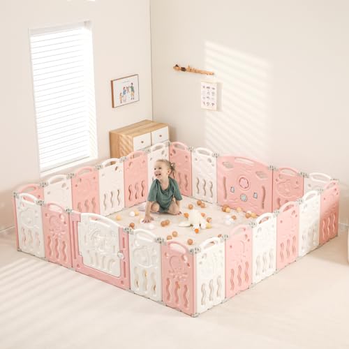 Baby Playpen, Foldable Playpen for Babies and Toddlers, 22 Panels Extra Large Baby Play Pen, Baby Play Yard, Portable Baby Fence Play Area, Adjustable Baby Gate Playpen