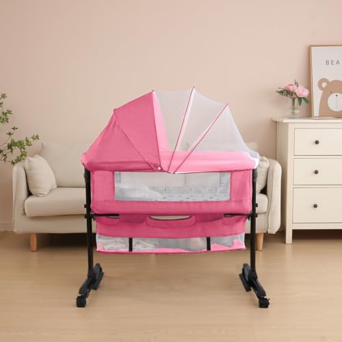 Baby Bassinet, Baby Basinet Bedside Sleeper, Easy to Fold Portable Crib Side Bassinet 2025new Style Girl/boy bassinets (Pink)