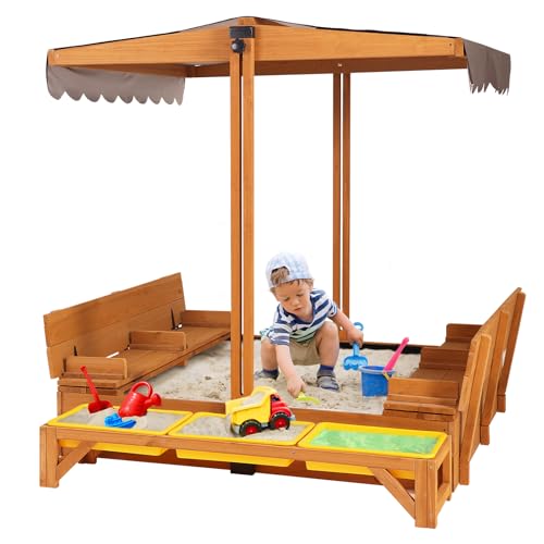 GUTINNEEN Wooden Sandbox Backyard Sand Box with Cover