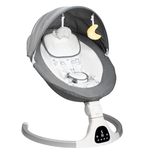 Baby Swing for Infants to Toddler Portable Babies Swing Timing Function 5 Swing Speeds Bluetooth Touch Screen Music Speaker with 10 Preset Lullabies 5-Point Carabiner