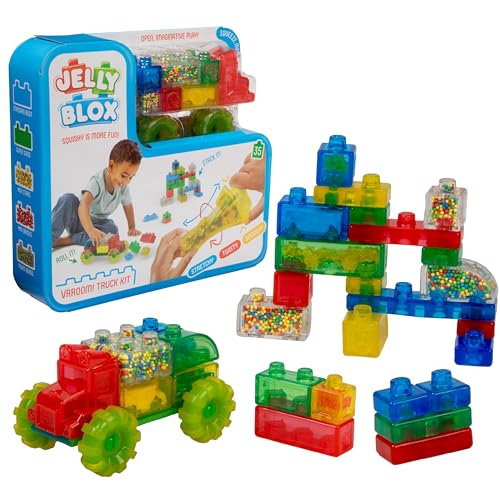 Goliath Jelly Blox Vrooom! Truck Kit | Includes 35 Blocks | Toddler & Preschool Building Blocks Kids Can Squeeze, Stretch, Squish | Safety Tested & Ouch-Free | Tactile, Sensory Play Toy for Ages 2+