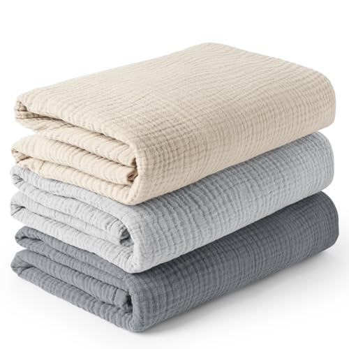 Konssy 3 Pack Muslin Swaddle Blankets