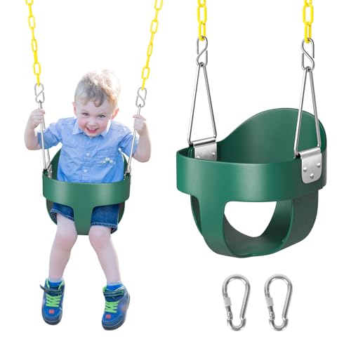 DECORLIFE Toddler Swing, Baby Swing Outdoor High Back Full Bucket Swing Set for Ages 1-3, 330lb Capacity, Safety Design, Plastic-Coated Chains and Quick-Snap Carabiners for Backyard, Playground