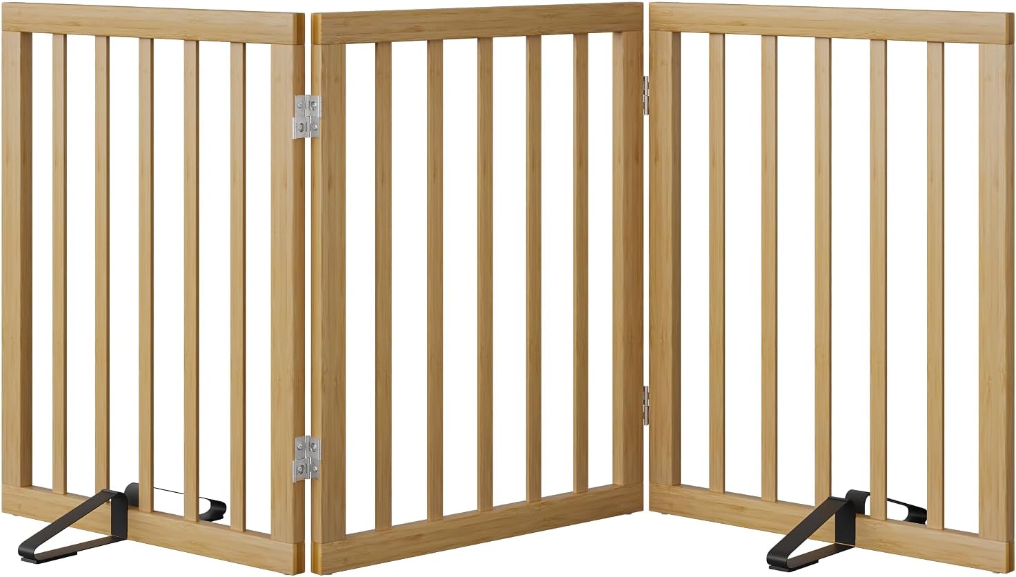 Dog Gates for Doorways Stairs, Foldable Freestanding Pet Gate, Dog Fences Indoor, Bamboo Dog Gates (Natural, 18-55" Wide)