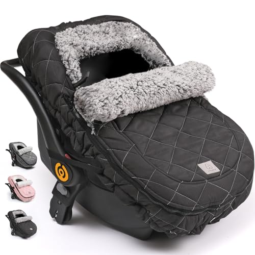 ACRABROS Car Seat Cover Baby: Winter Infant Carseat Canopy for Boy Girl Newborn, Zipper Peeping Window, Warm Cozy Cold Weather Waterproof Fitted, Black
