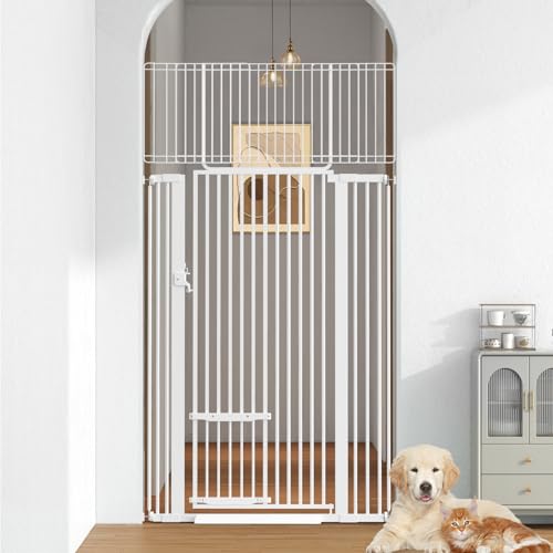 72" Extra Tall Cat Gate for Doorway - Baby Gates with Door 30" to 39.5" Wide, Pressure Mounted Walk Through Swing Auto Close Safety Metal Pet Gate with Cat Puppy Kitten Door for Toddler Dog Indoor