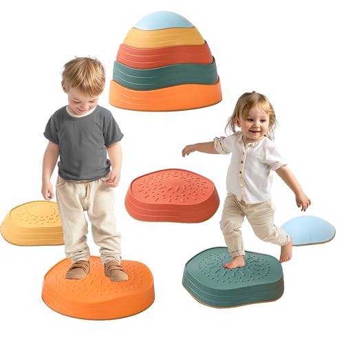 Balance Stepping Stones for Kids 5pcs Non-Slip River Stones Obstacle Course Play Indoor and Outdoor Coordination Game Sensory Toys Toddler Ages 3 4 5 6 7 8+