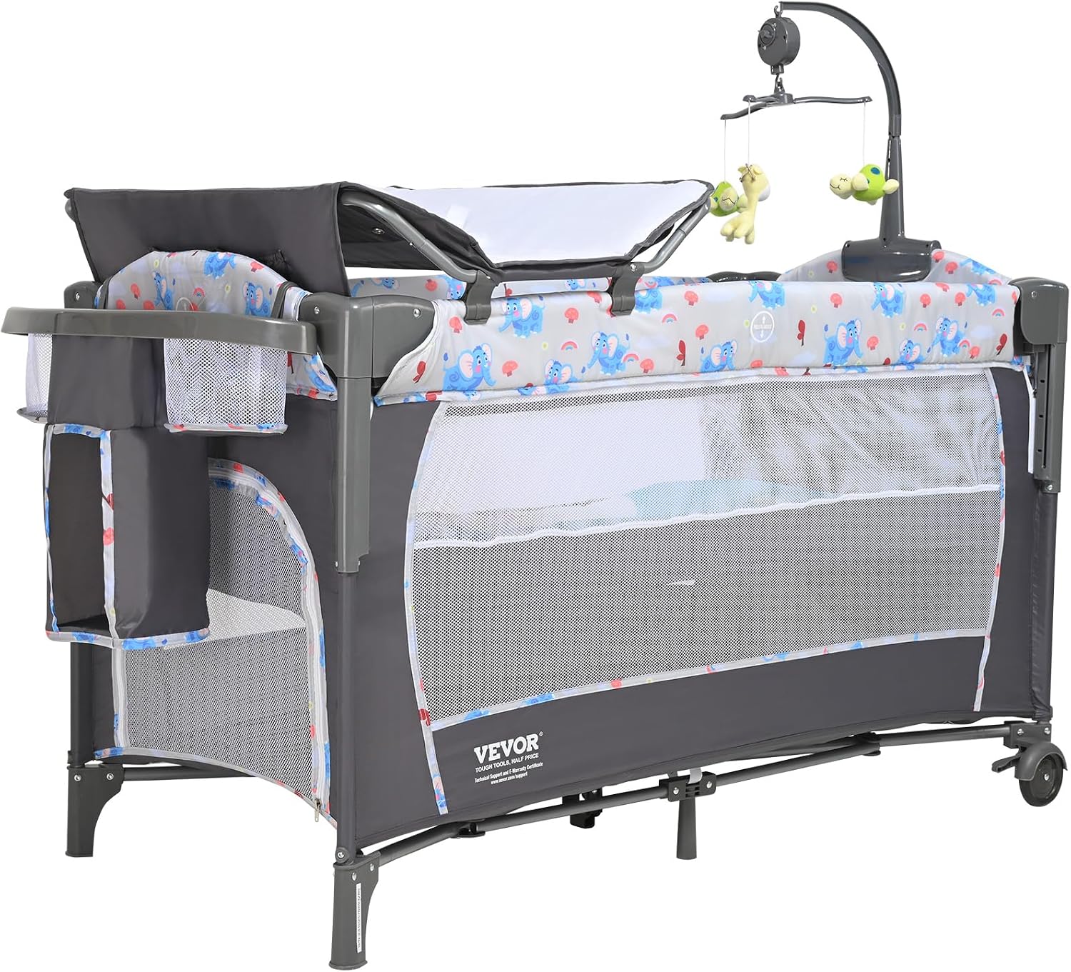 VEVOR Baby Bassinet, Pack and Play Bassinet Fold Portable Baby Bedside Sleeper Crib with Changing Table, Baby Playards Bed with Mosquito Net(Two Wheels)...