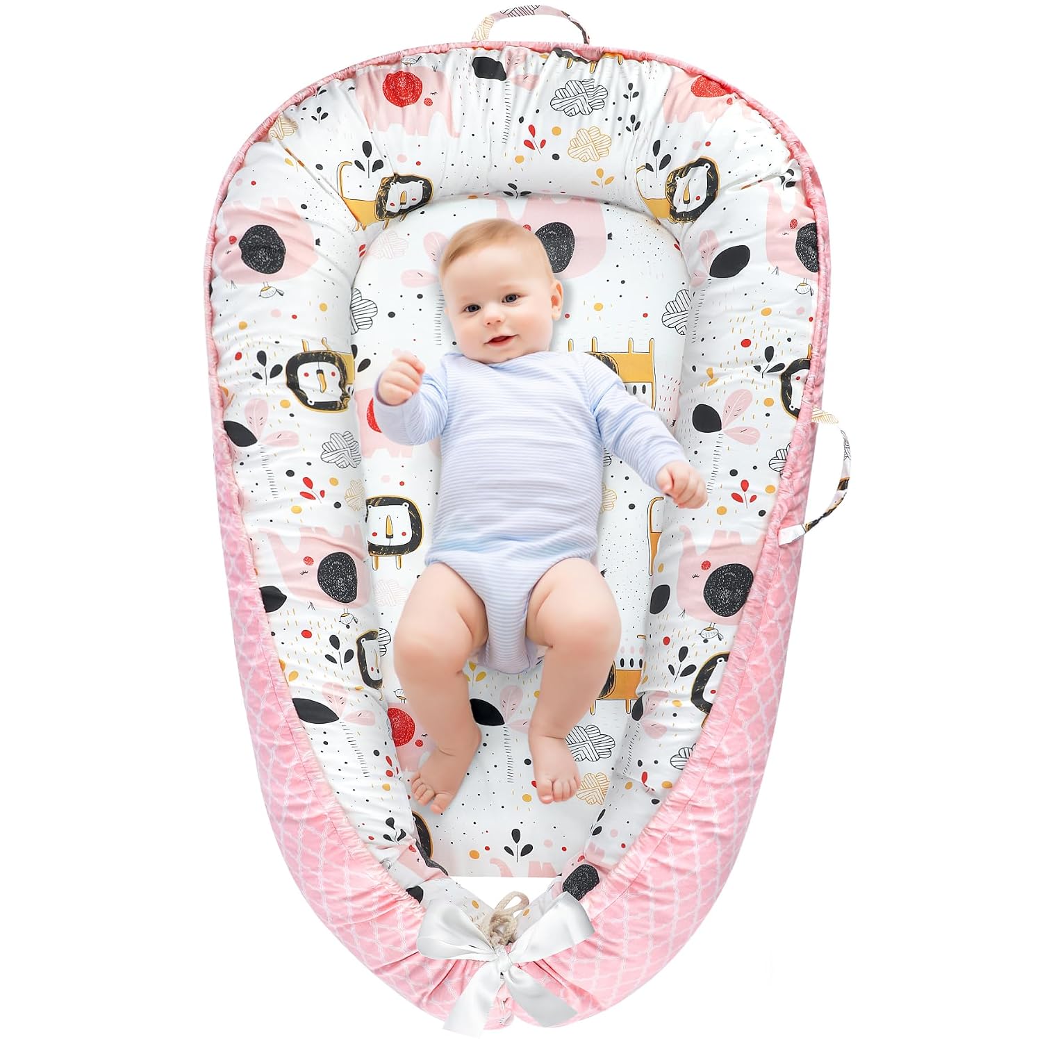 URMYWO Baby Lounger - Baby Lounger for Newborn 0-24 Months, Breathable & Soft Cotton Baby Nest Cover Infant Lounger, Babies Newborn Essentials Gifts, Portable Baby Floor Seat for Home and Travel