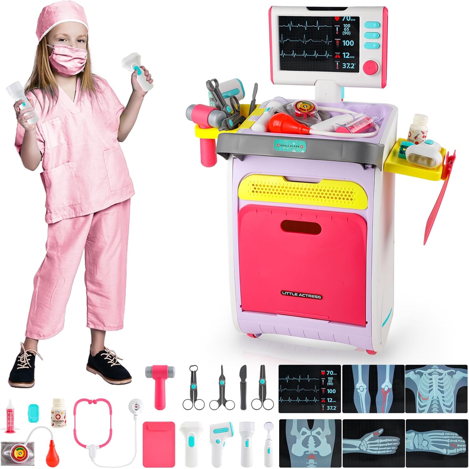 LOYO Doctor Kit for Toddlers 3-5, Kids Doctors Play Set with Doctor Costume for Kids , Medical Trolly Cart Toys for Boys Girls 3 4 5 6 Year Old Birthday Gifts