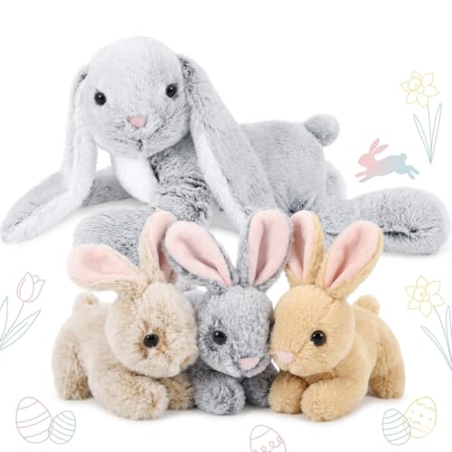 MaoGoLan 4Pcs Easter Bunny Stuffed Animals with 3 Babies Inside, 24 Soft and Cuddly Giant Rabbit Plush, Easter Stuffed Bunny Gift for Kids,Boys,Girls