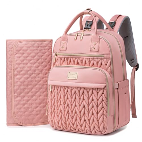 Diaper Bag Backpack,Stylish Baby Diaper Bag,Waterproof Travel Diaper Backpacks Baby Bags with Changing Pad,Stroller Straps,Insulated Pockets (Pink)