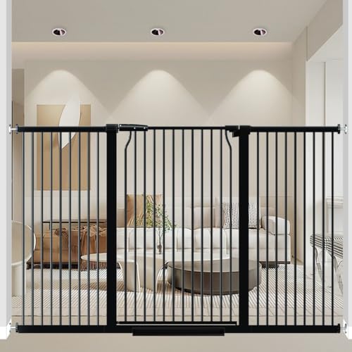 40.55" Extra Tall Dog Gate for Doorways Stairs, 63-65.7 in Extra Wide Baby Gate Walk Thru, Pressure Mounted Tall Pet Gates No Drill, Large Doggie Gates with Door, Auto Close Indoor, Black