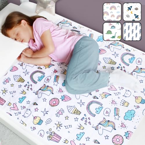 Hygge Sheets Potty Training Pee Pads for Kids, Toddlers - 2 Pack - 100% Waterproof, Non Slip Bed Wetting Pad for Twin Beds - Washable, Reusable Mattress & Sheet Protector - Unicorn