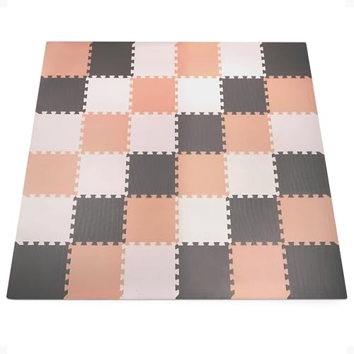BalanceFrom 36-Pack 12x12 Inches EVA Interlocking Foam Play Tile Mat, Cream/Gray/Beige  0.4-Inch Thick Non-Slip Puzzle Flooring for 36 Square Feet in Playroom, Nursery, or Playpen at Home