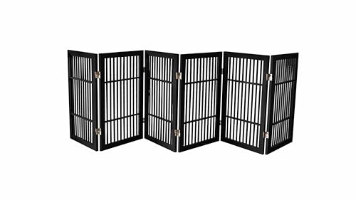 Pet Dog Gate Strong and Durable Freestanding Folding Acacia Hardwood Portable Wooden Fence Indoors or Outdoors by Urnporium (Black Pet Gate, 6 Panel 30" Tall)