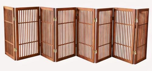 Pet Dog Gate Strong and Durable Freestanding Folding Acacia Hardwood Portable Wooden Fence Indoors or Outdoors by Urnporium (Brown Pet Gate, 8 Panel 30" Tall)