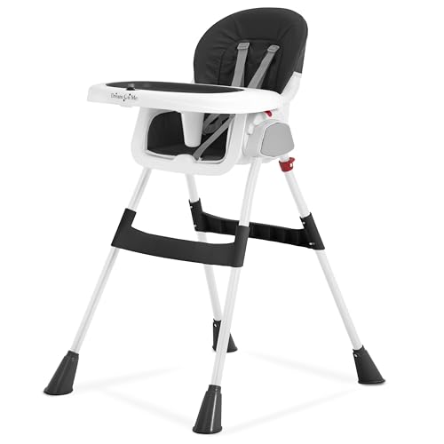 Dream On Me TableTalk 2-in-1 Portable High Chair in Black, Compact Adjustable Feeding Chair, Easy Clean Tray, Converts to Toddler Seat, Safety Harness, Self-Standing Fold